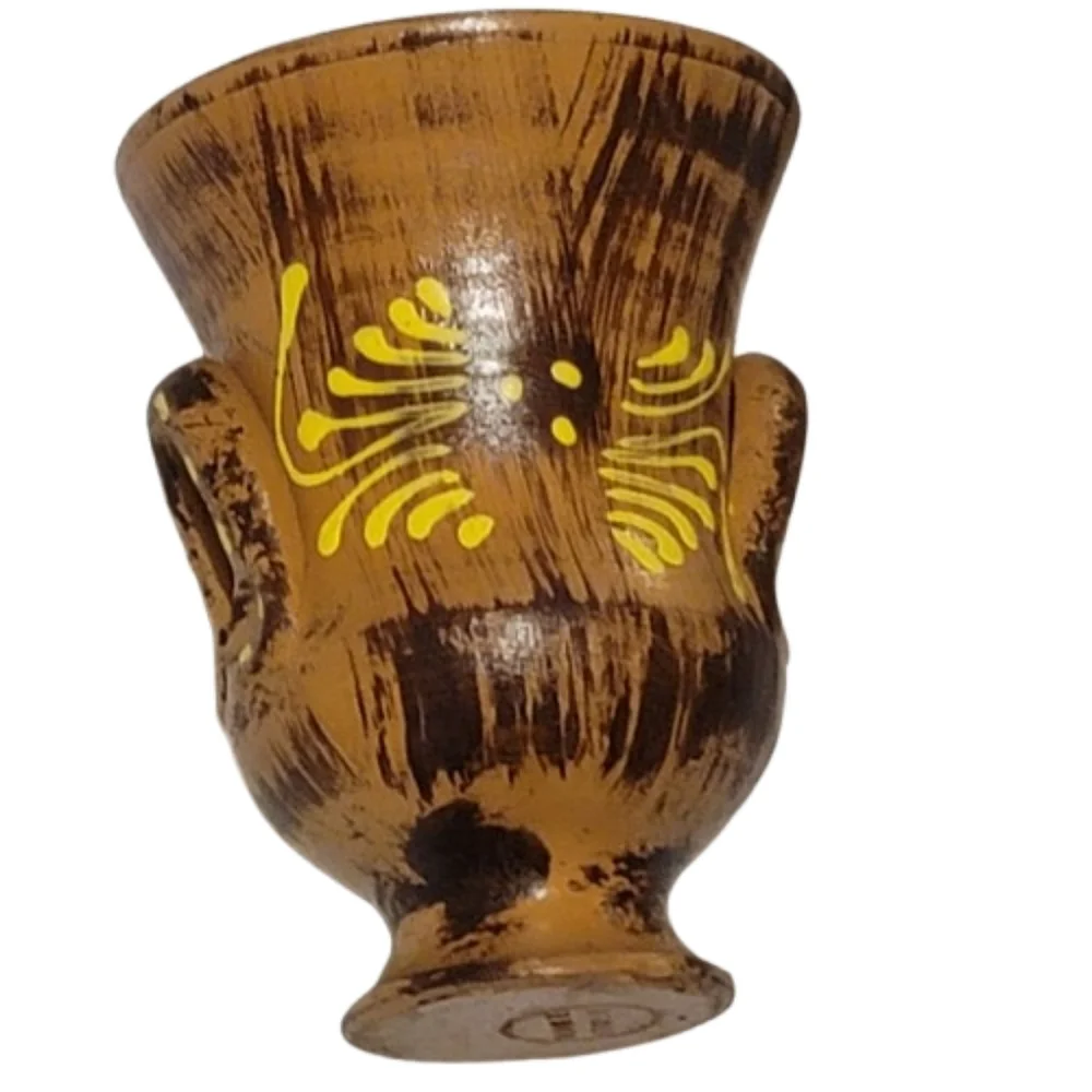 Wood grain pottery vase brown yellow blue made in Italy